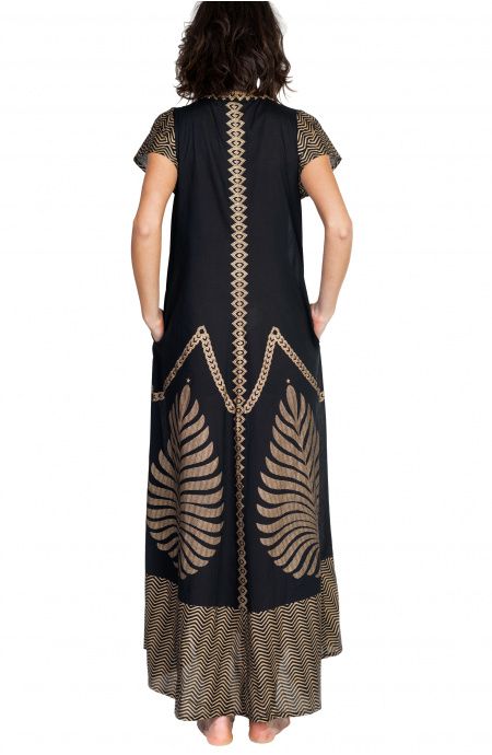 Pin Up Stars Long Dress In Cotone Foglia Oro Italia