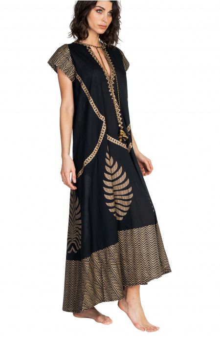 Pin Up Stars Long Dress In Cotone Foglia Oro Italia