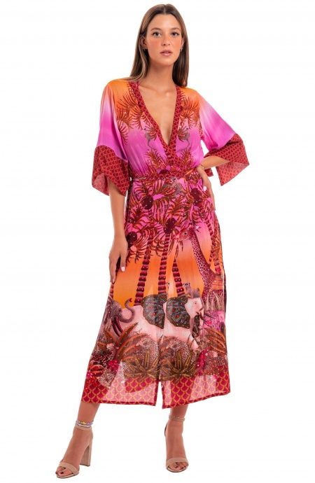 Pin Up Stars Kimono Mussola di Viscosa Palm Paradise Fino Al -60%