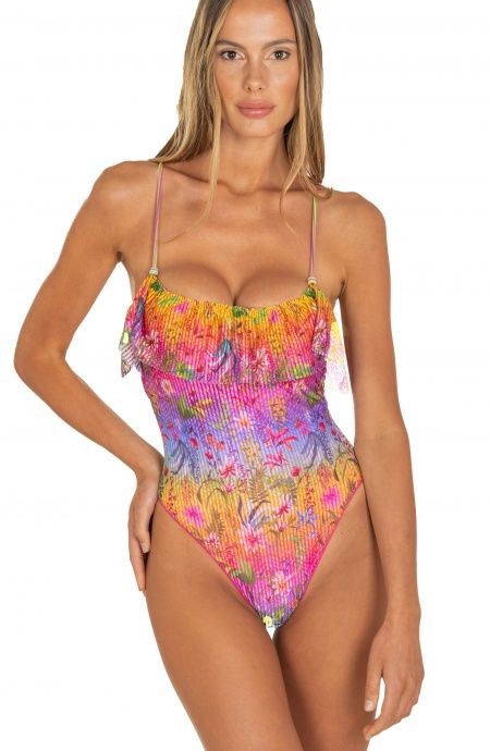 Pin Up Stars Costume Intero Con Balza Flower Rainbow Strass 2025