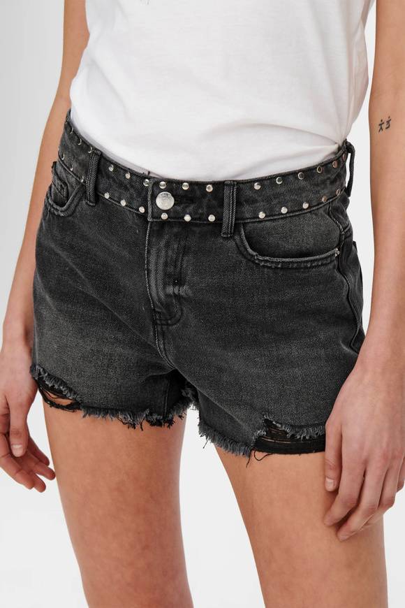 Please Jeans ONLPACY HW STUDDED DENIM SHORTS - 152 006 BLACK DENIM Officina