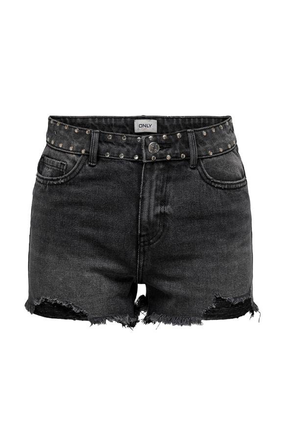 Please Jeans ONLPACY HW STUDDED DENIM SHORTS - 152 006 BLACK DENIM Officina