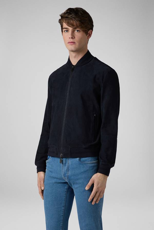 Pull Pal Zileri Bomber in suede blu navy Nuova