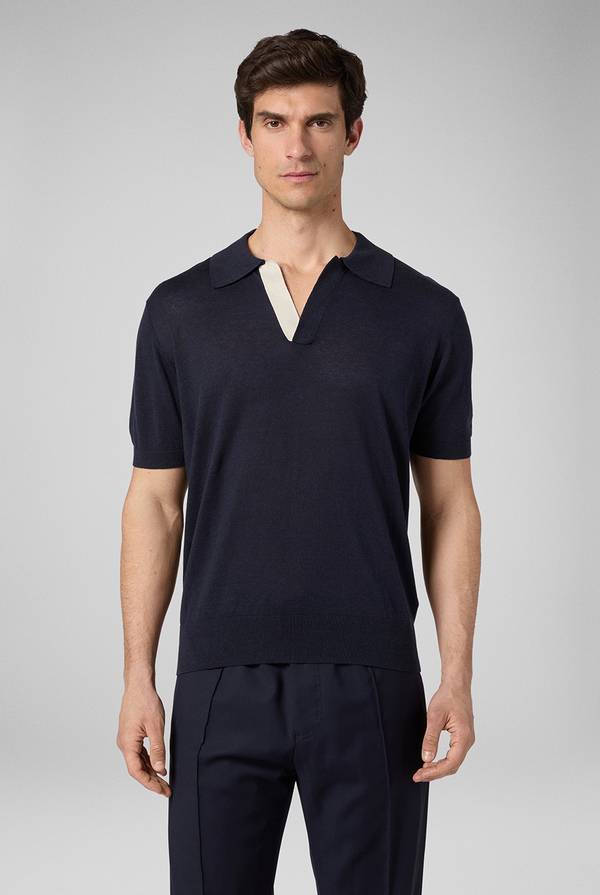 Pull Pal Zileri Polo in maglia di lino e seta blu navy Promozione