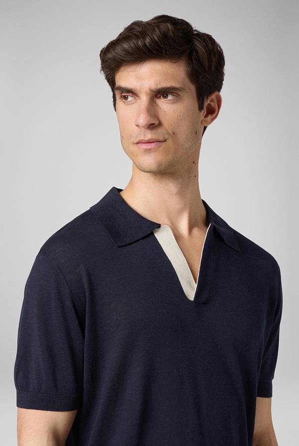 Pull Pal Zileri Polo in maglia di lino e seta blu navy Promozione