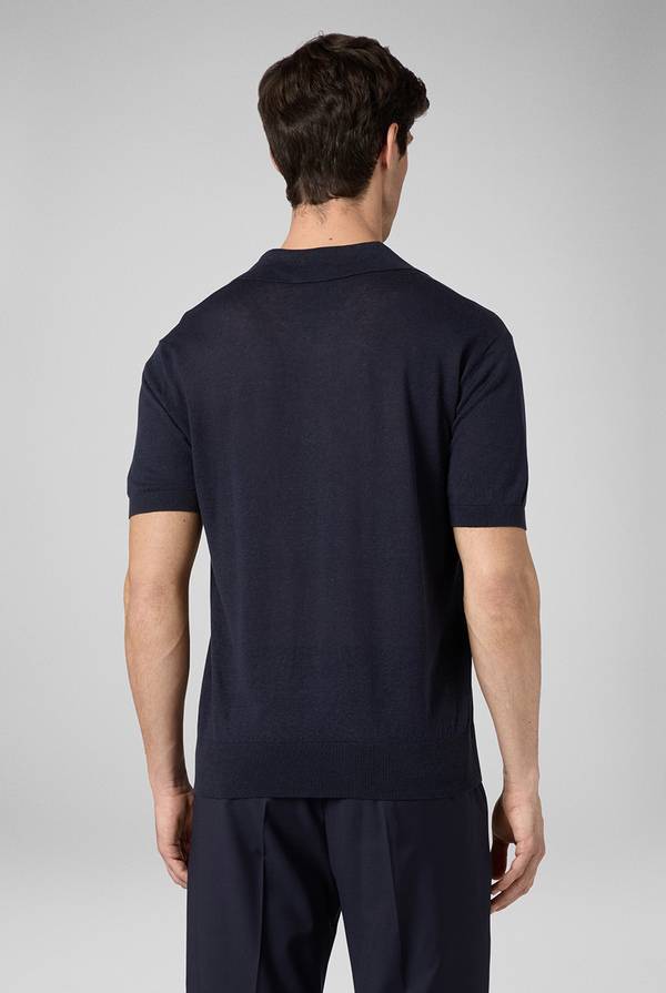 Pull Pal Zileri Polo in maglia di lino e seta blu navy Promozione