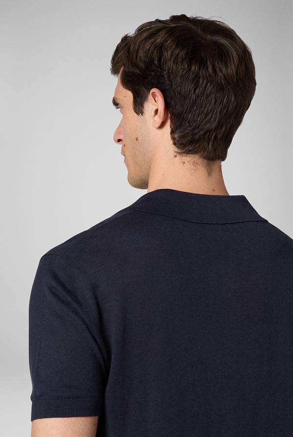 Pull Pal Zileri Polo in maglia di lino e seta blu navy Promozione