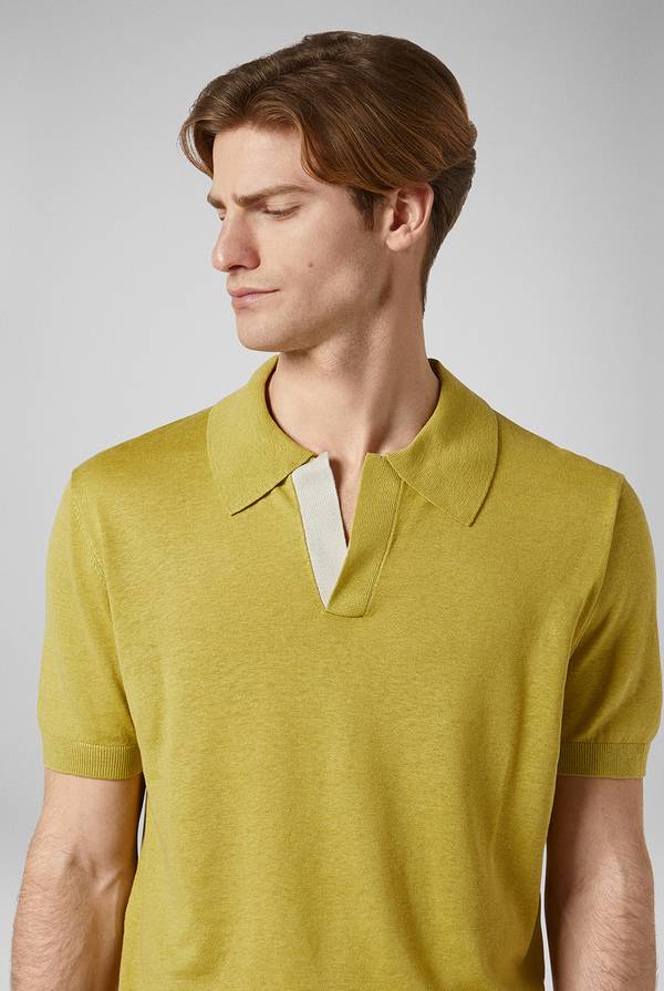 Pull Pal Zileri Polo in maglia di lino e seta color senape Spedizione Gratuita