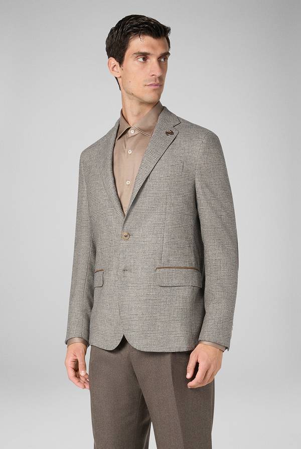 Pull Pal Zileri Giacca Brera in lana e viscosa con motivo Principe di Galles e dettagli in camoscio Prezzo Ridotto