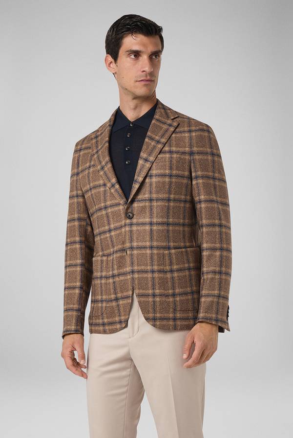 Pull Pal Zileri Giacca beige con motivo macro check blu navy Sconto