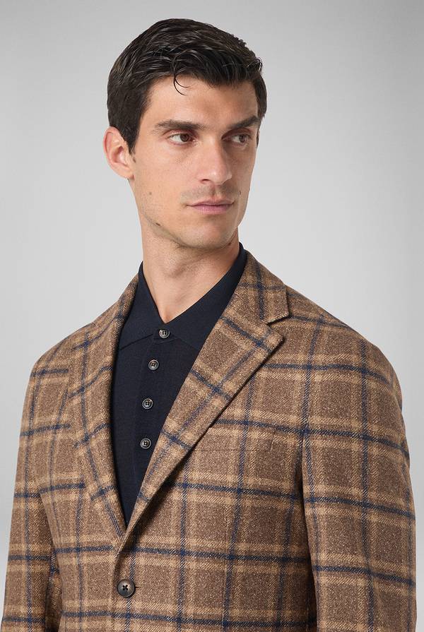 Pull Pal Zileri Giacca beige con motivo macro check blu navy Sconto