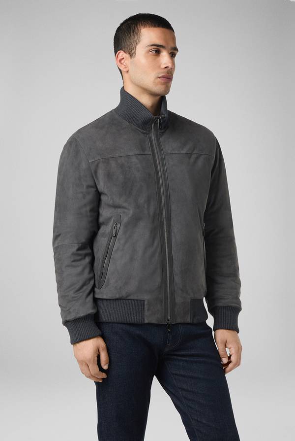 Pull Pal Zileri Bomber in suede antracite con finiture in maglia Nuova