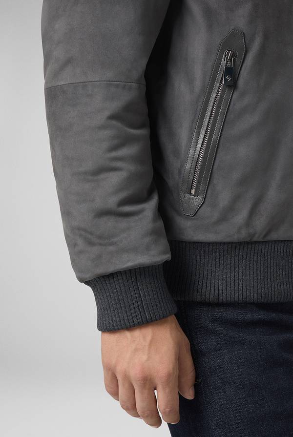Pull Pal Zileri Bomber in suede antracite con finiture in maglia Nuova