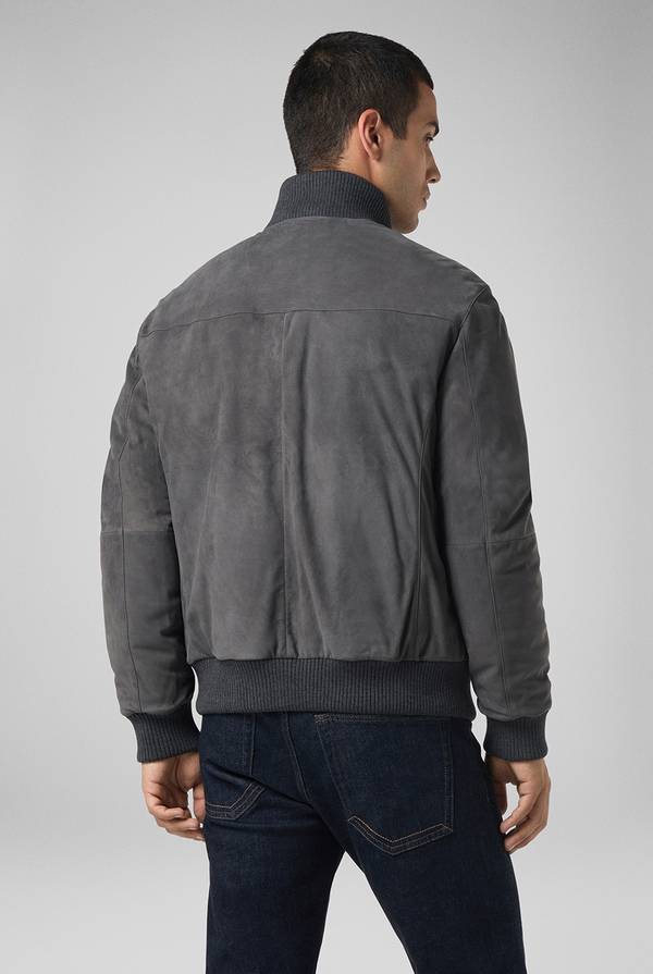Pull Pal Zileri Bomber in suede antracite con finiture in maglia Nuova