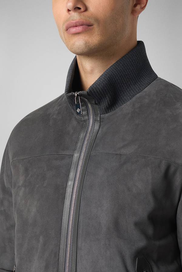 Pull Pal Zileri Bomber in suede antracite con finiture in maglia Nuova