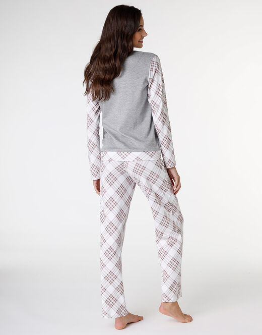 Lovable Pigiama lungo in interlock di cotone, grigio melange stampato 2025