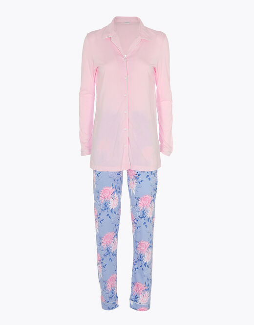 Lovable Pigiama lungo aperto in cotone modal, rosa con stampa floreale Nuovo