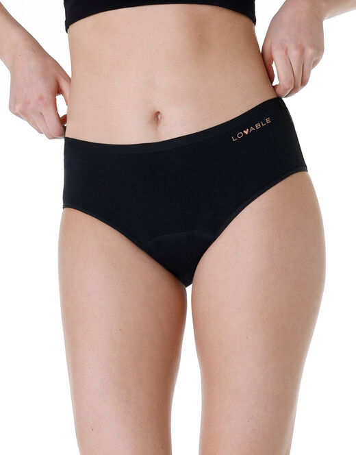 Lovable Slip midi assorbente lavabile in cotone elasticizzato, nero Novità