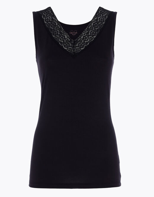 Lovable Canotta Donna Warm & Soft in Viscosa Spalla Larga con Pizzo, nera Moda