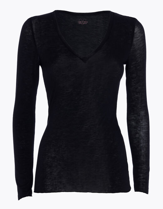 Lovable Maglia a manica lunga con scollo a V in modal e cashmere, nero 2025