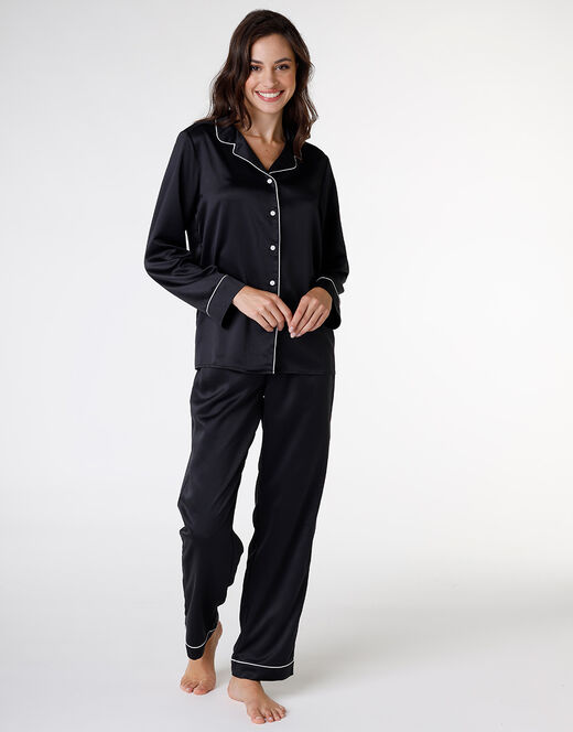 Lovable Pigiama lungo aperto in satin, nero Sottocosto