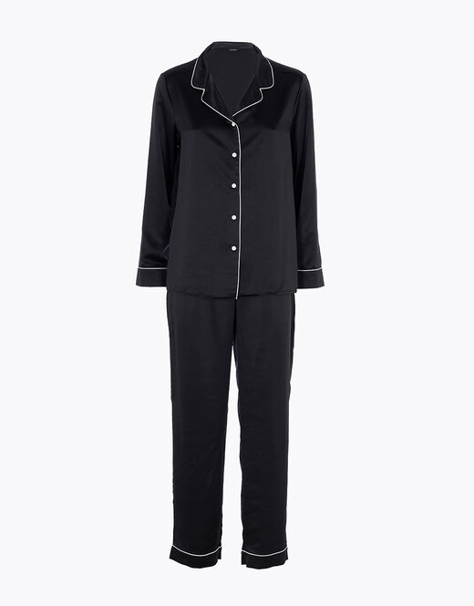 Lovable Pigiama lungo aperto in satin, nero Sottocosto