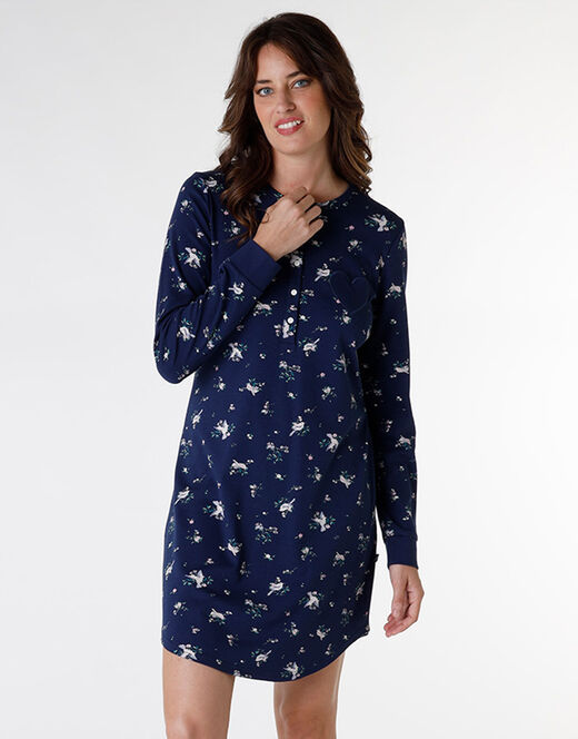 Lovable Camicia da notte in interlock di cotone, blu stampato Economico