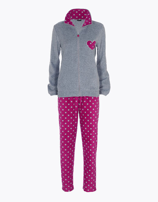 Lovable Homewear aperto in pelliccetta jacquard e micropile, rosa e grigio Outlet