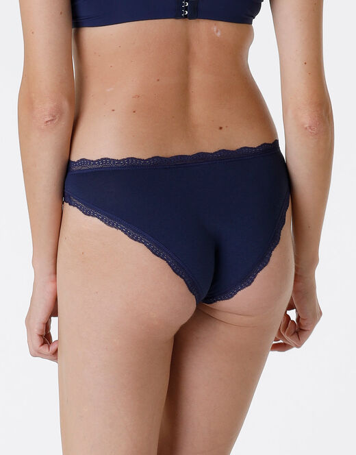 Lovable Slip Lovable Panties in cotone e pizzo elasticizzati, blu scuro In Vendita