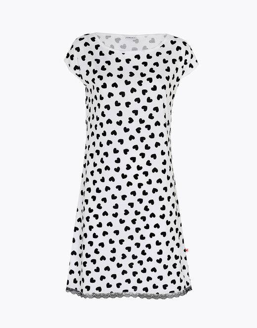 Lovable Camicia da notte in jersey di cotone, stampa cuori neri su sfondo bianco Saldi