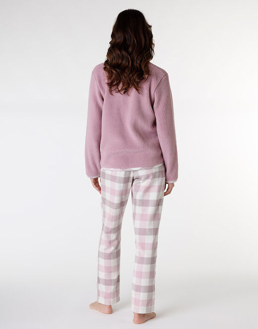 Lovable Pigiama lungo con pelliccetta agnellata e flanella, rosa e grigio Vendita Calda