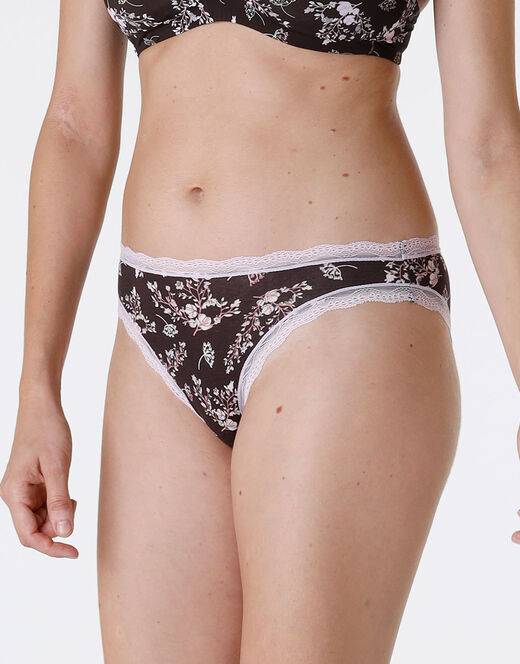 Lovable Slip Lovable Panties in cotone e pizzo elasticizzati, stampa fiori fondo caffè Saldi Di Fabbrica