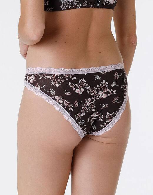 Lovable Slip Lovable Panties in cotone e pizzo elasticizzati, stampa fiori fondo caffè Saldi Di Fabbrica