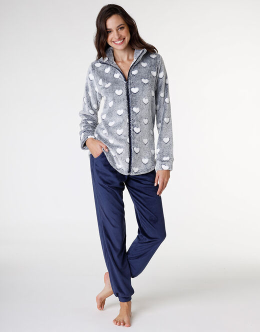 Lovable Homewear aperto in pelliccetta jacquard e micropile, blu Fino al 60% di sconto
