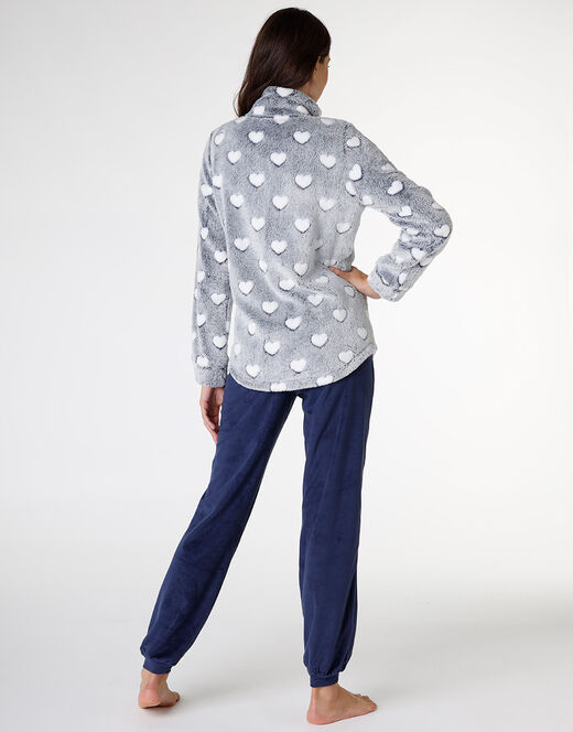 Lovable Homewear aperto in pelliccetta jacquard e micropile, blu Fino al 60% di sconto