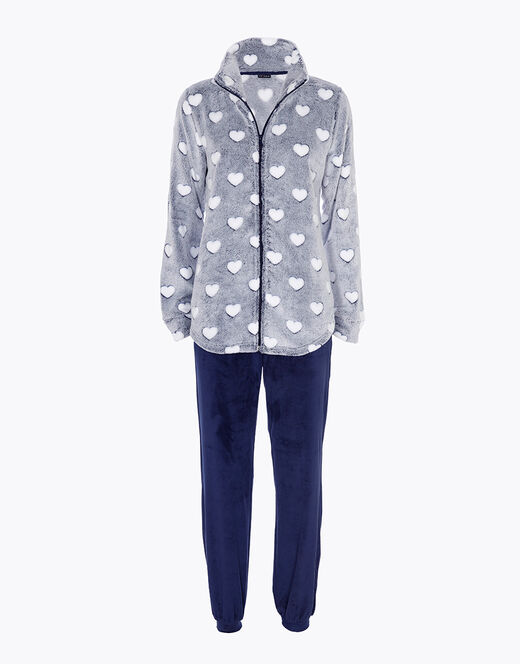 Lovable Homewear aperto in pelliccetta jacquard e micropile, blu Fino al 60% di sconto