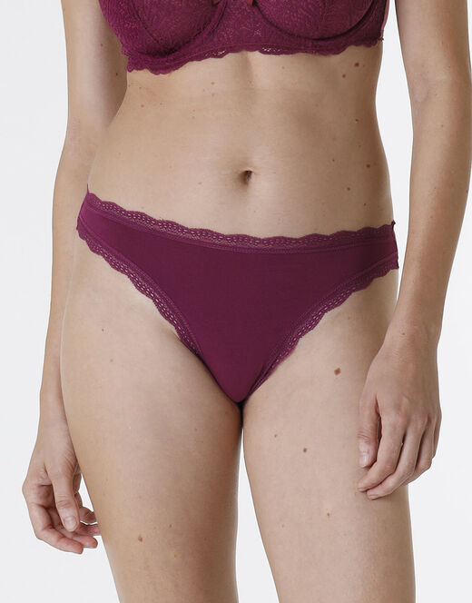 Lovable Slip Lovable Panties in cotone e pizzo elasticizzati, bordeaux Negozio