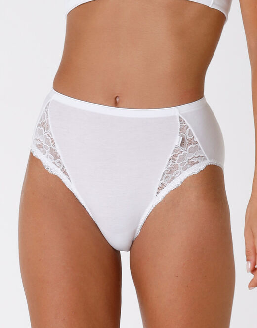 Lovable Slip midi Lovely Charme bianco in cotone elasticizzato con pizzo Shopping Online