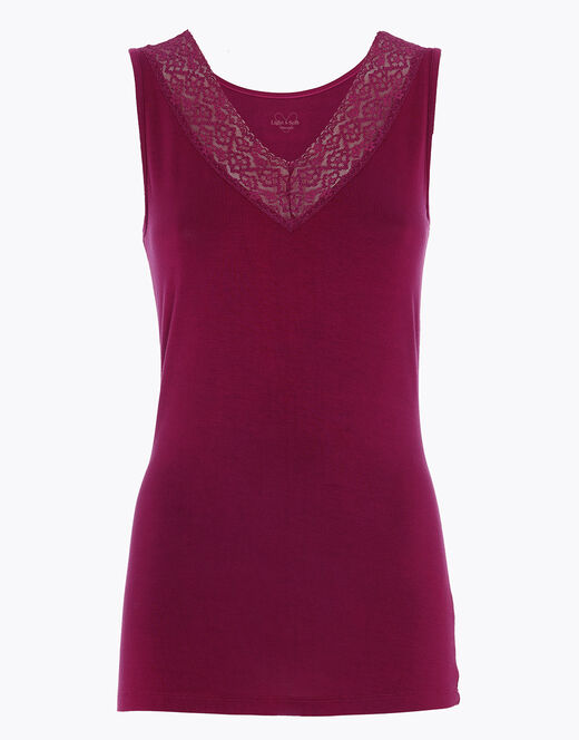 Lovable Canotta Donna Warm & Soft in Viscosa Spalla Larga con Pizzo, bordeaux Economico