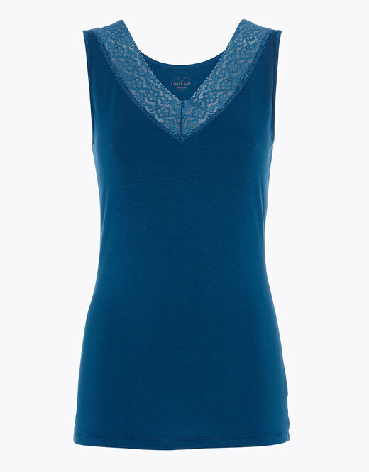 Lovable Canotta Donna Warm & Soft in Viscosa Spalla Larga con Pizzo, blu ottanio In Vendita
