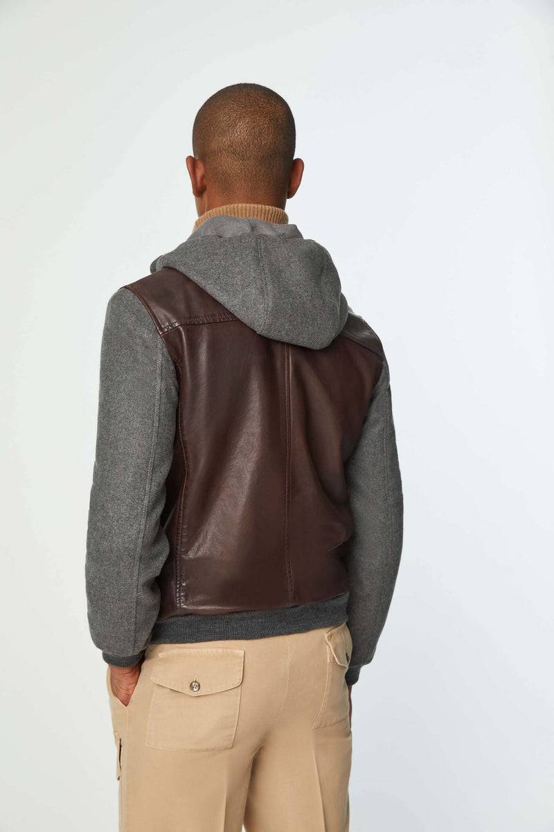 Lubiam Giubbino in pelle con inserti in felpa Giubbino in pelle con inserti in felpa Negozi Online