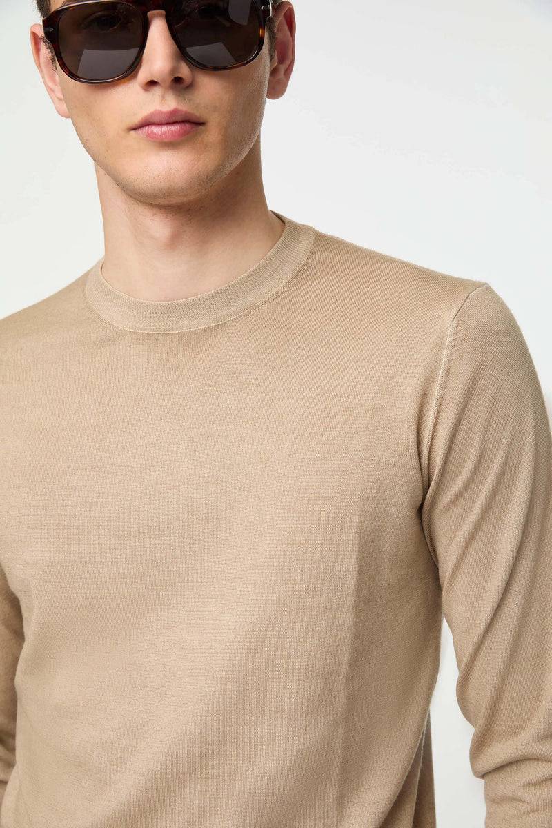 Lubiam Maglia girocollo leggera tinto capo beige Maglia girocollo leggera tinto capo beige Online