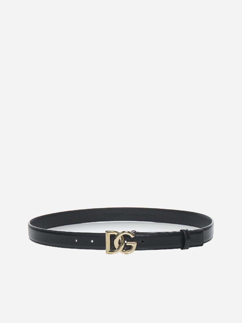 DOLCE & GABBANA Cintura sottile in pelle con fibbia DG