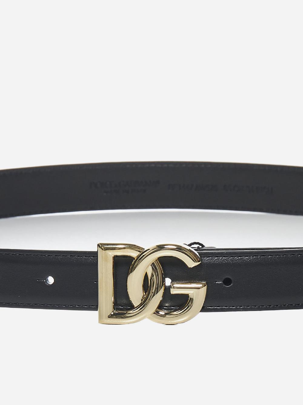 DOLCE & GABBANA Cintura sottile in pelle con fibbia DG Online