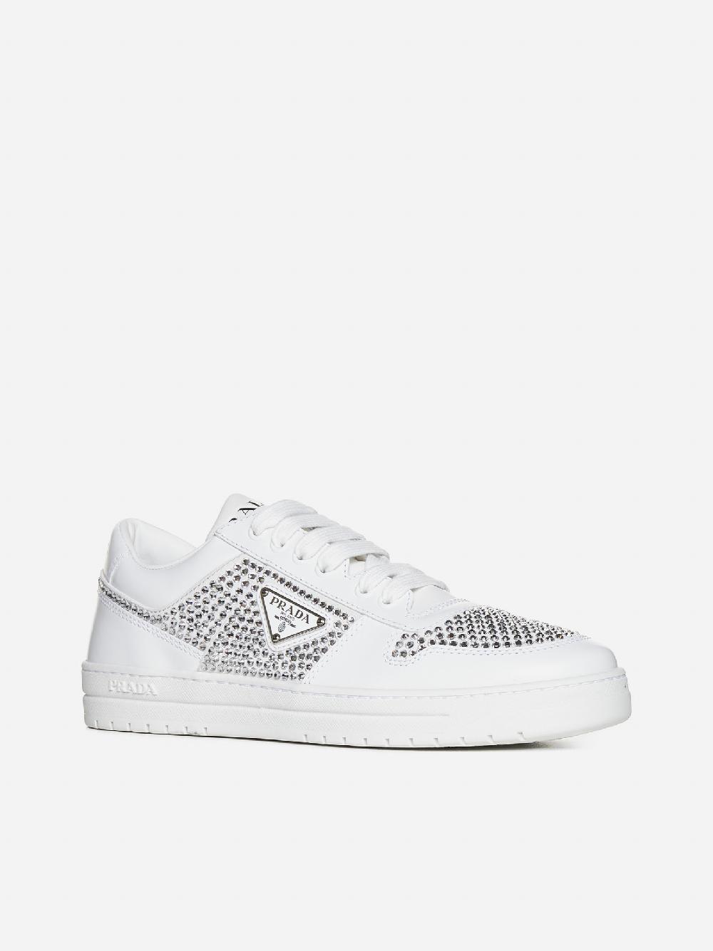 PRADA Sneakers Downtown in pelle con strass Saldi Di Fabbrica