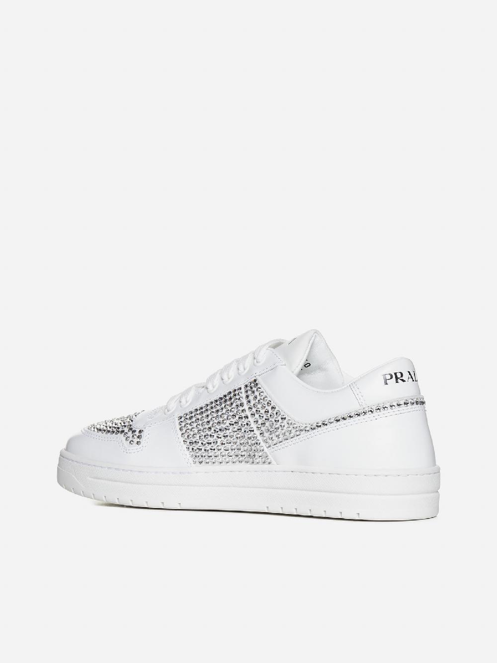 PRADA Sneakers Downtown in pelle con strass Saldi Di Fabbrica