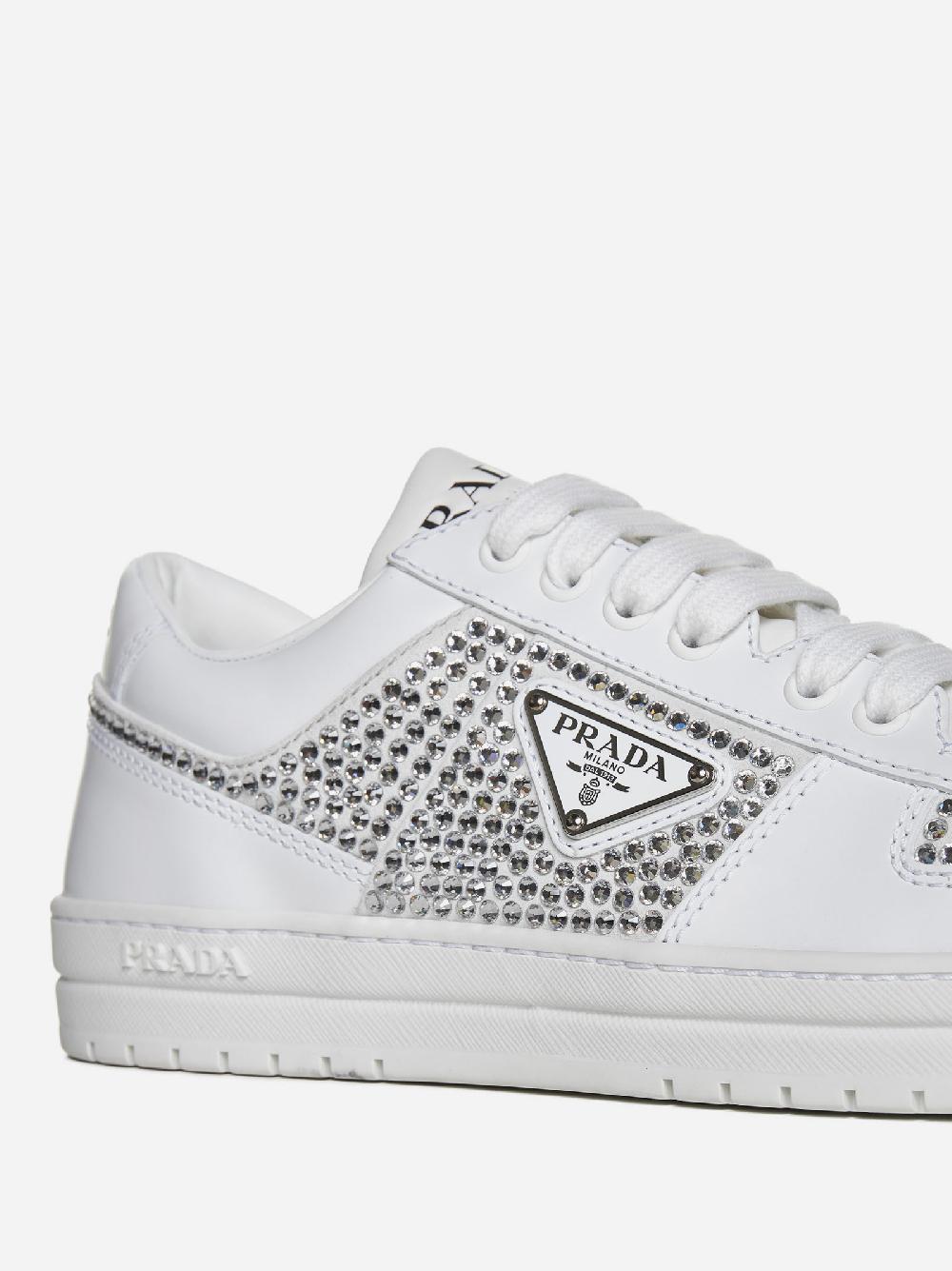 PRADA Sneakers Downtown in pelle con strass Saldi Di Fabbrica