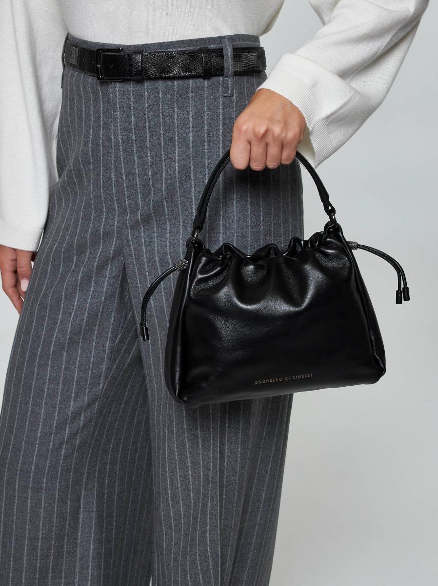 BRUNELLO CUCINELLI Borsa a mano Bucket Mellow piccola nera Vendita Economica