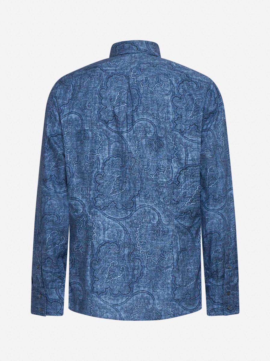 BRUNELLO CUCINELLI Camicia slim fit in tela Paisley blu Consegna Veloce