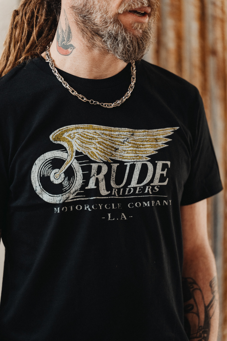 Rude Riders T-Shirt Uomo Flying Wheel Nera Only for today